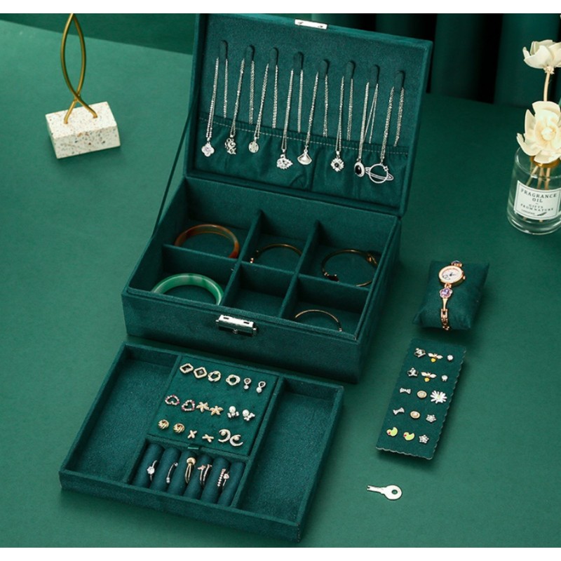 Szkatułka na biżuterię kuferek etui organizer butelkowa zieleń pudełko PD133 - obrazek 4