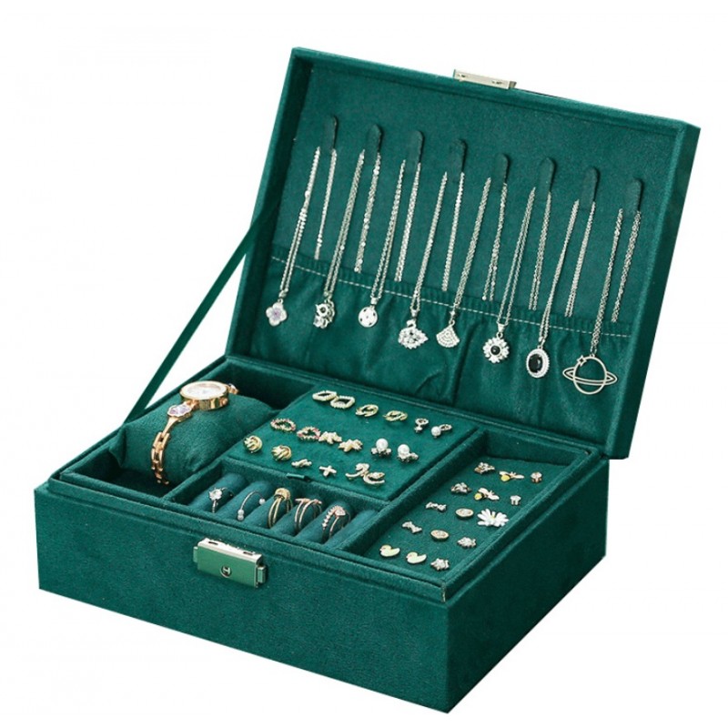 Szkatułka na biżuterię kuferek etui organizer butelkowa zieleń pudełko PD133 - obrazek 5