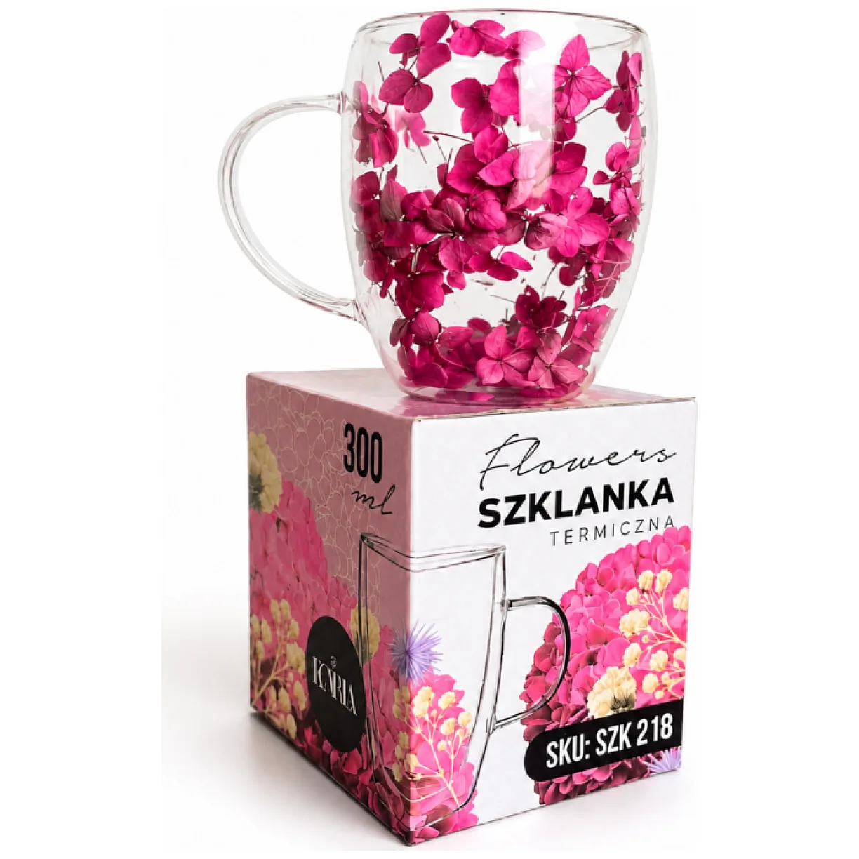 Szklanka termiczna z kwiatami w środku 300ml 1szt, pełna hortensji, burgund bordo - obrazek 8