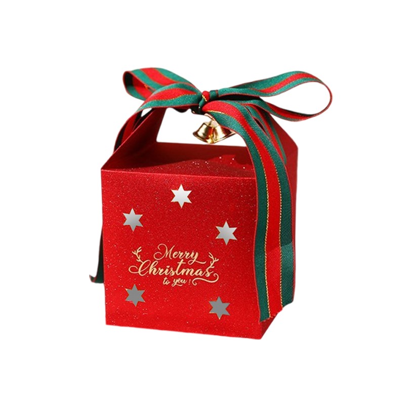 Pudełko PREZENTOWE ozdobne czerwone, MERRY CHRISTMAS z kokardą 10x10x10 cm OPO39 - obrazek 2