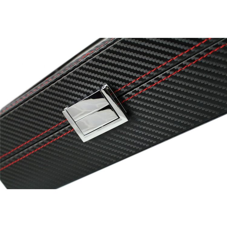 Szkatułka pudełko na zegarki na 10szt Karbon czarny, przeszycia 28 x 22 x 8cm PD136 - obrazek 3