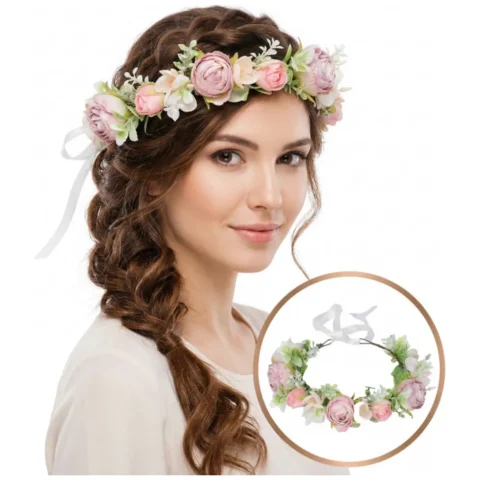 Wianek, opaska do włosów z kwiatów, delikatny wianuszek BOHO W103