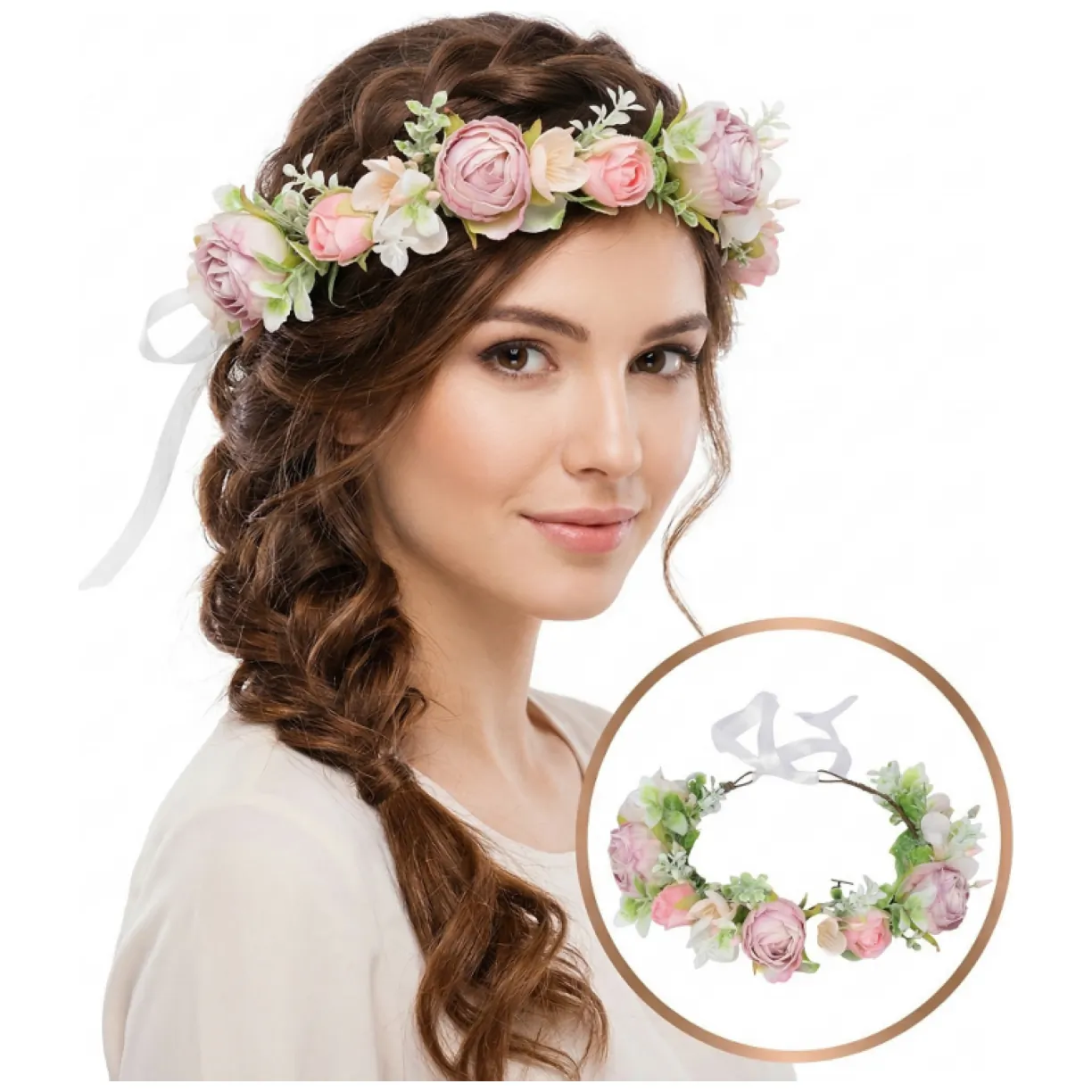 Wianek, opaska do włosów z kwiatów, delikatny wianuszek BOHO W103