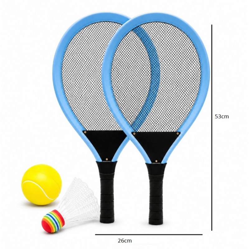 Zestaw rakietek z siateczką do odbijania, tenis badminton, 2 paletki, lotka i piłeczka AR18 - obrazek 2