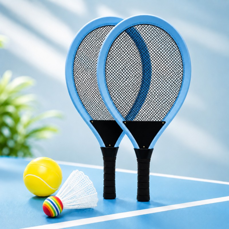 Zestaw rakietek z siateczką do odbijania, tenis badminton, 2 paletki, lotka i piłeczka AR18 - obrazek 3