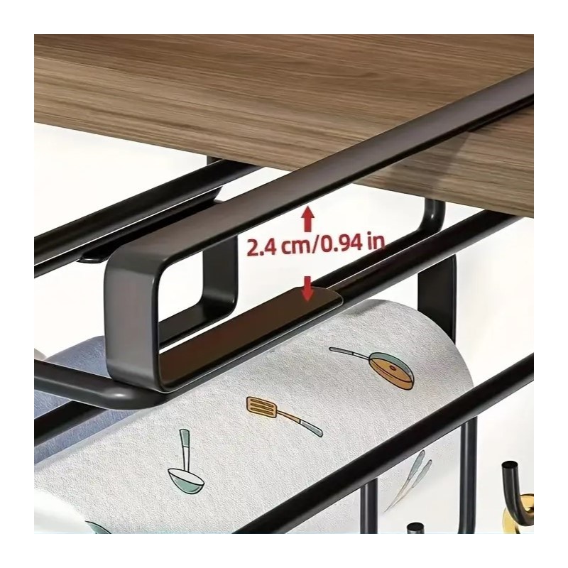 Półka, uchwyt podwieszany do szafki, organizer kuchenny z haczykami, czarny OR116CZ - obrazek 6