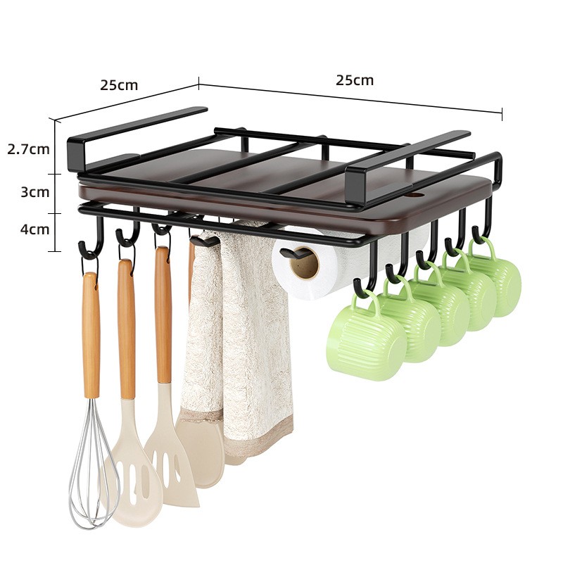 Półka, uchwyt podwieszany do szafki, organizer kuchenny z haczykami, czarny OR116CZ - obrazek 8