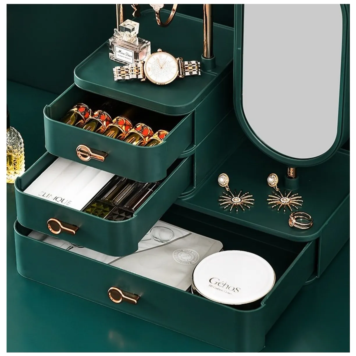 Organizer na biżuterię biel szafeczka z lusterkiem i szufladkami PD60B - obrazek 6