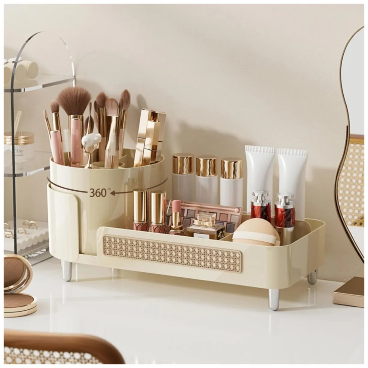 Organizer na pędzle, kosmetyki, plecionka wiedeńska obrotowy 34,5x14x15 cm CB75K - obrazek 2