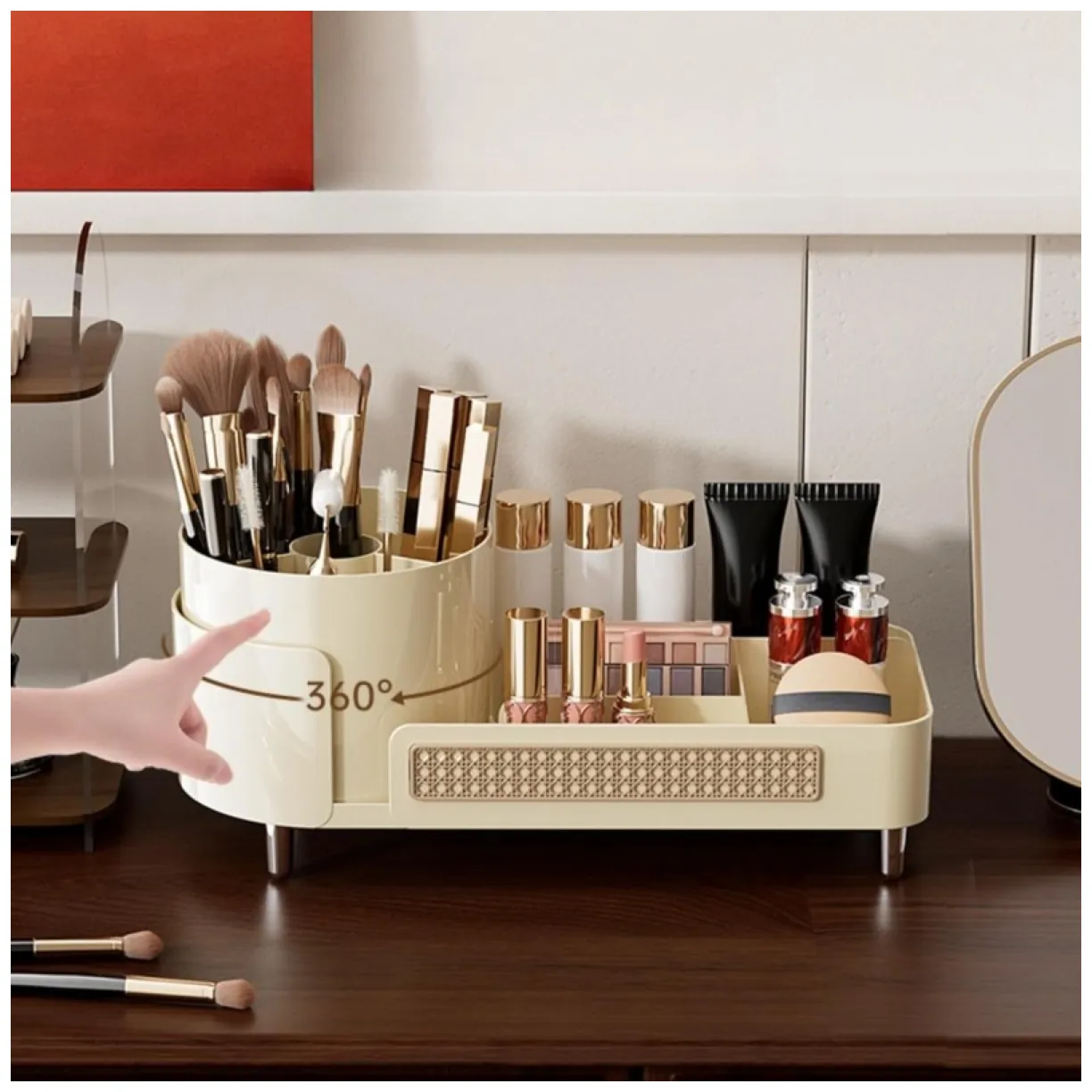 Organizer na pędzle, kosmetyki, plecionka wiedeńska obrotowy 34,5x14x15 cm CB75K - obrazek 3