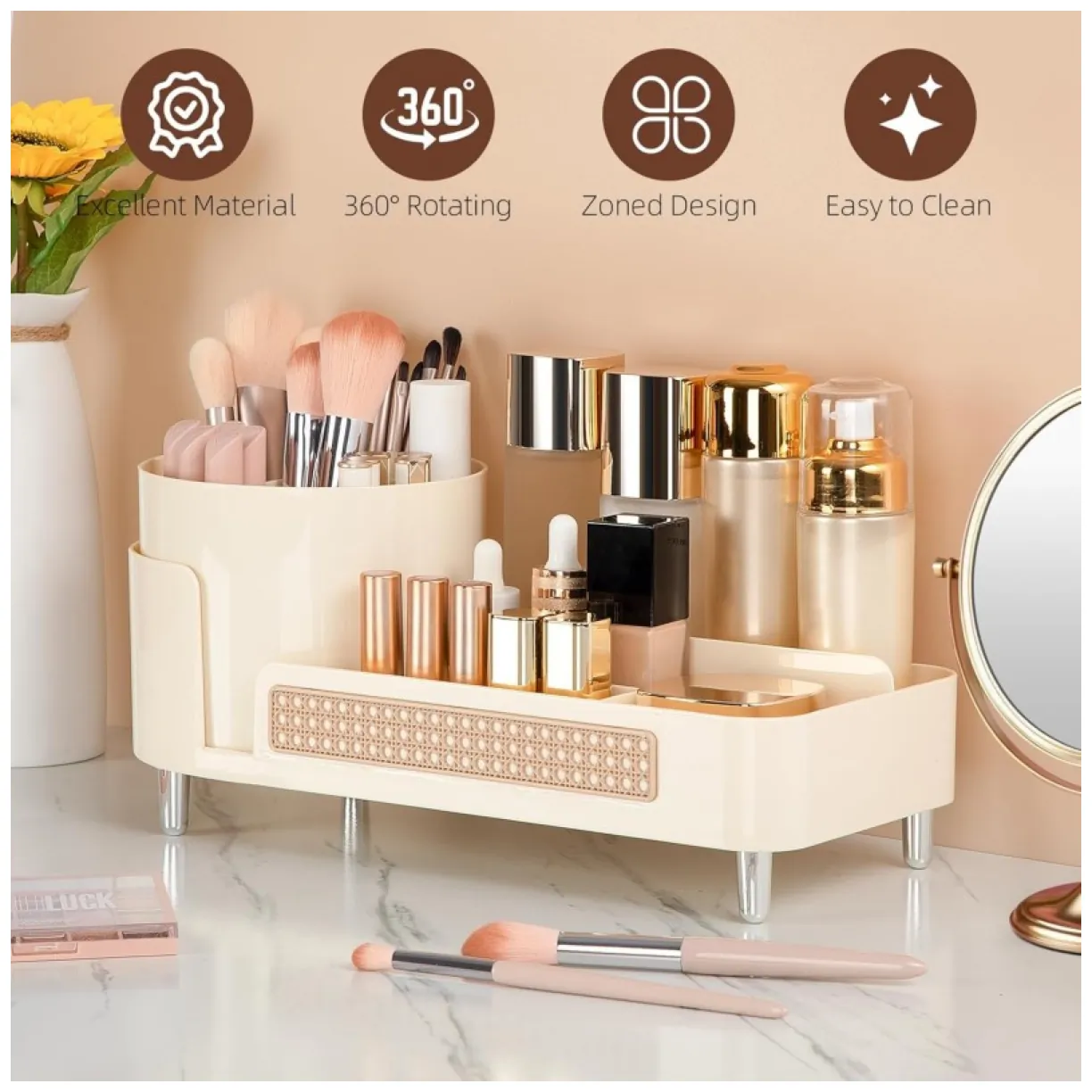 Organizer na pędzle, kosmetyki, plecionka wiedeńska obrotowy 34,5x14x15 cm CB75K - obrazek 4