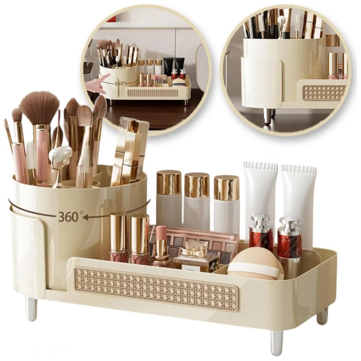 Organizer na pędzle, kosmetyki, plecionka wiedeńska obrotowy 34,5x14x15 cm CB75K