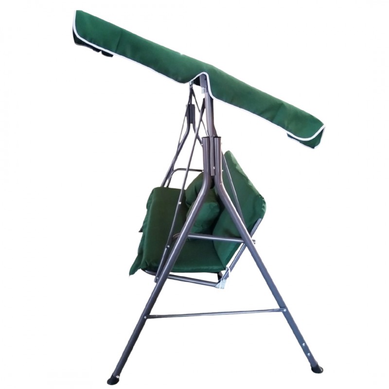 Huśtawka ogrodowa 3-osobowa z baldachimem i 2 poduszkami, zielona HO01ZIE - obrazek 4