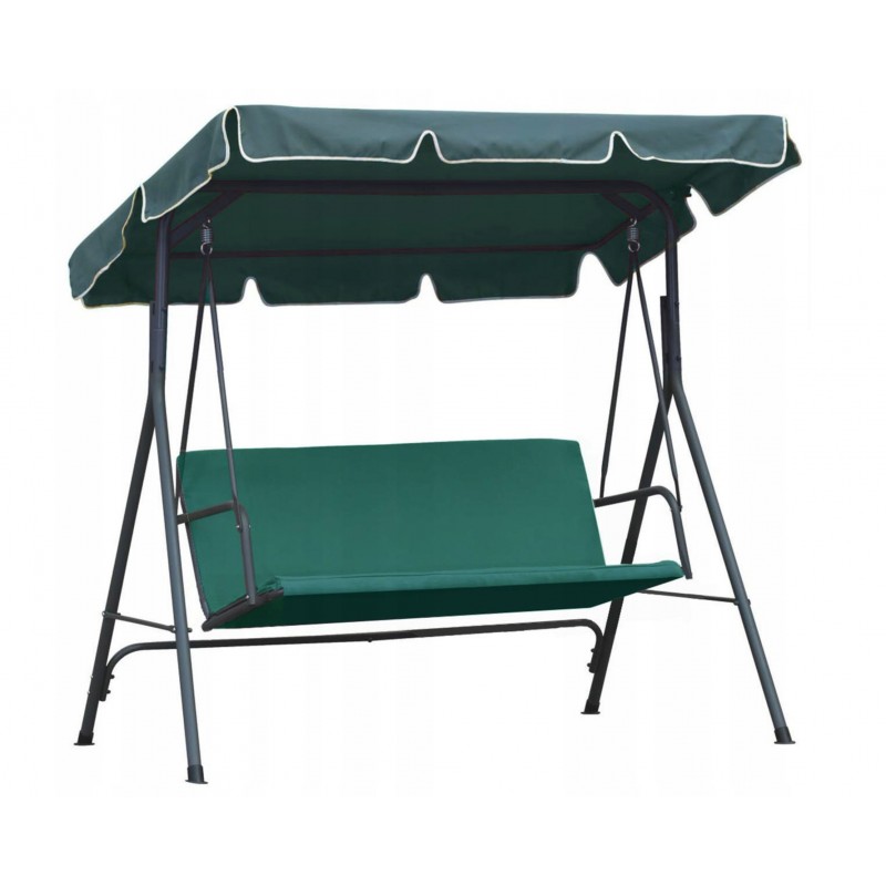 Huśtawka ogrodowa 3-osobowa z baldachimem i 2 poduszkami, zielona HO01ZIE - obrazek 5