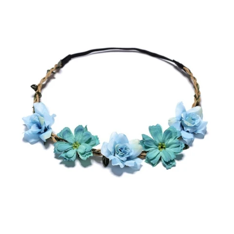 Wianek, opaska do włosów z kwiatów, wianuszek na gumce BOHO W78N