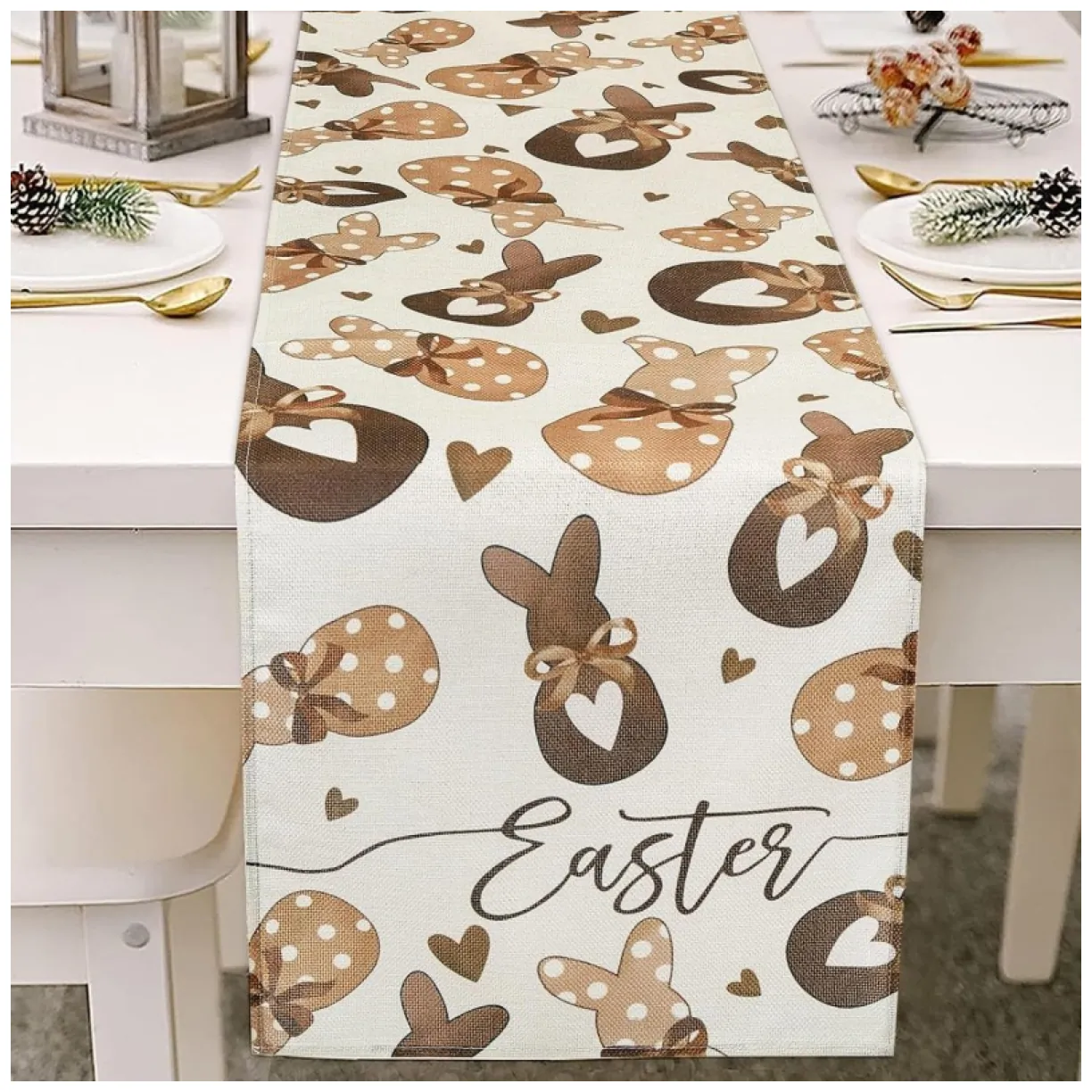 Lniany bieżnik na stół wielkanocny, króliczki, EASTER 180 x 33cm BZK02 - obrazek 4