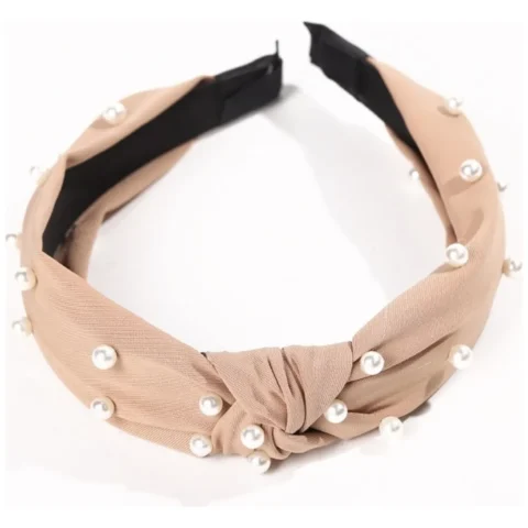 Opaska turban z materiału gruba krem perełki O227K