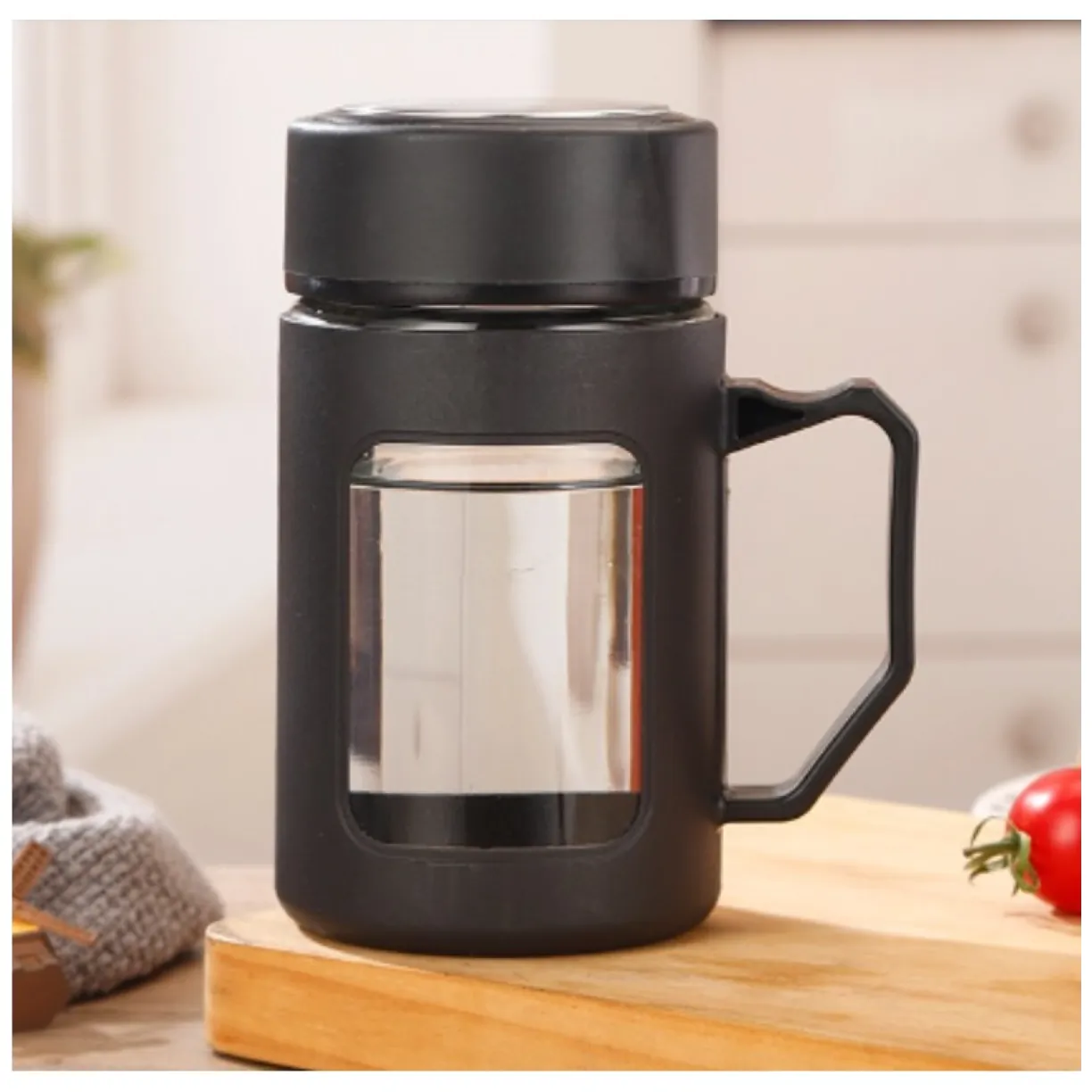 Kubek bidon ze szkła na Kawę Herbatę z uchwytem czarny 500 ML - obrazek 2