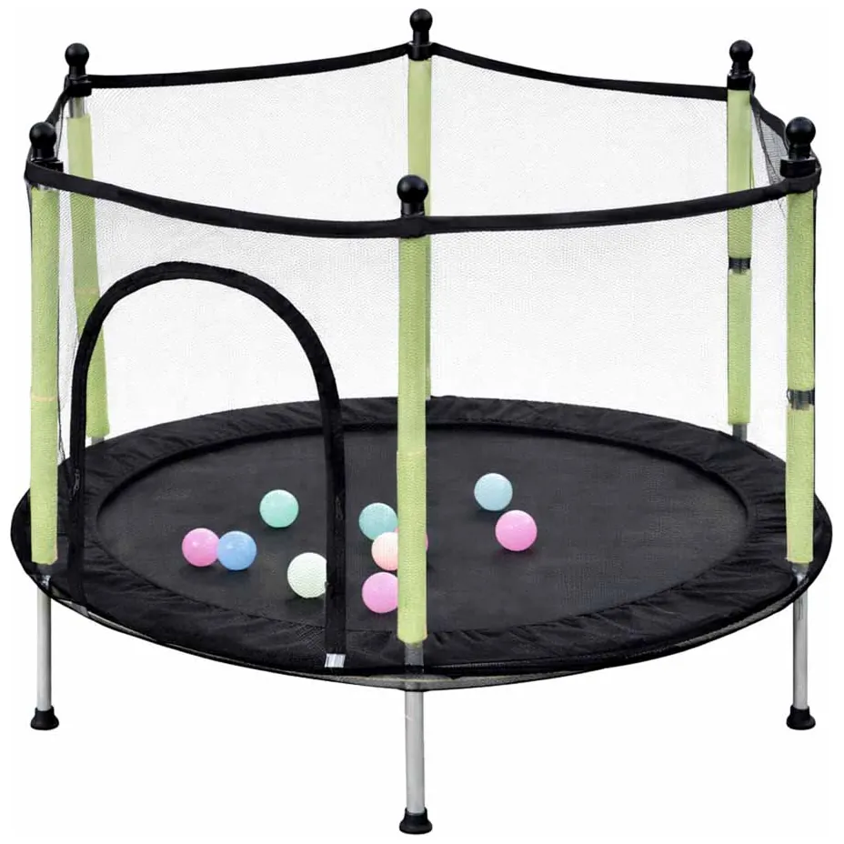Trampolina ogrodowa dla dzieci z siatką 140 cm zestaw z piłkami zielona - obrazek 4