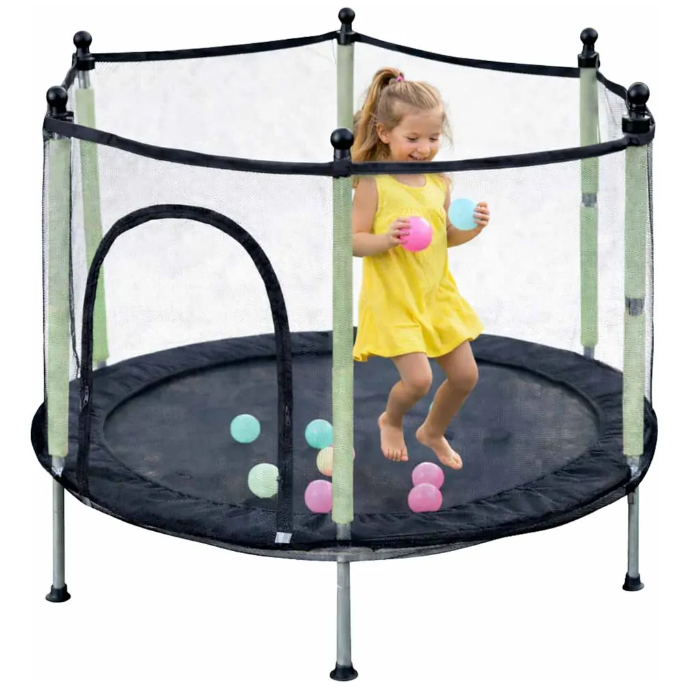 Trampolina ogrodowa dla dzieci z siatką 140 cm zestaw z piłkami zielona - obrazek 5