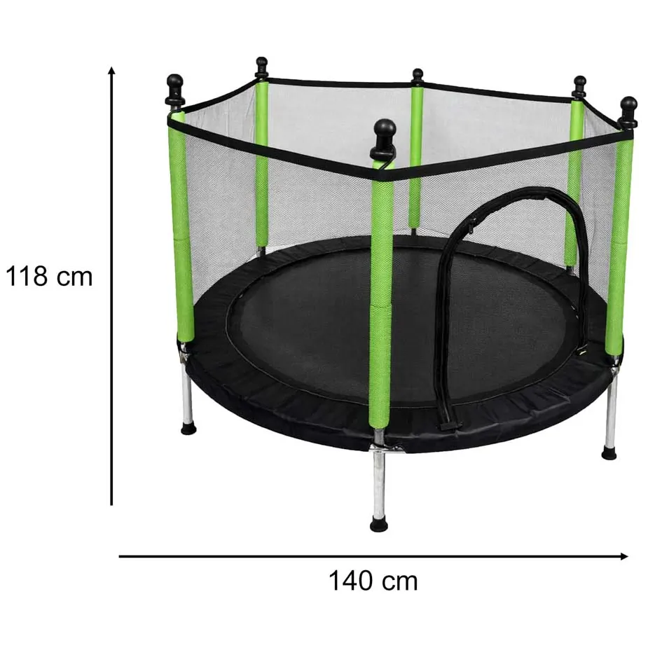 Trampolina ogrodowa dla dzieci z siatką 140 cm zestaw z piłkami zielona - obrazek 9