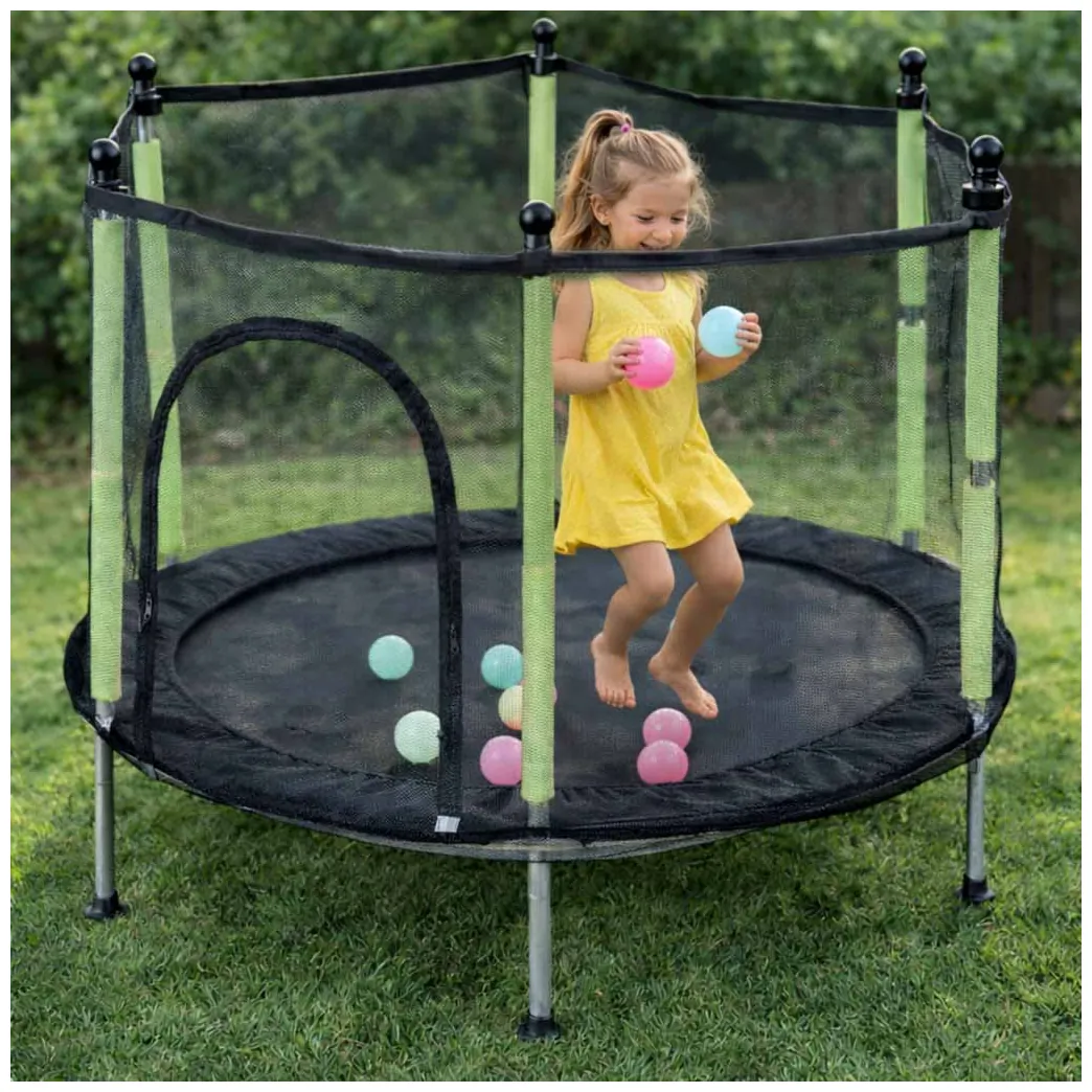Trampolina ogrodowa dla dzieci z siatką 140 cm zestaw z piłkami zielona - obrazek 10