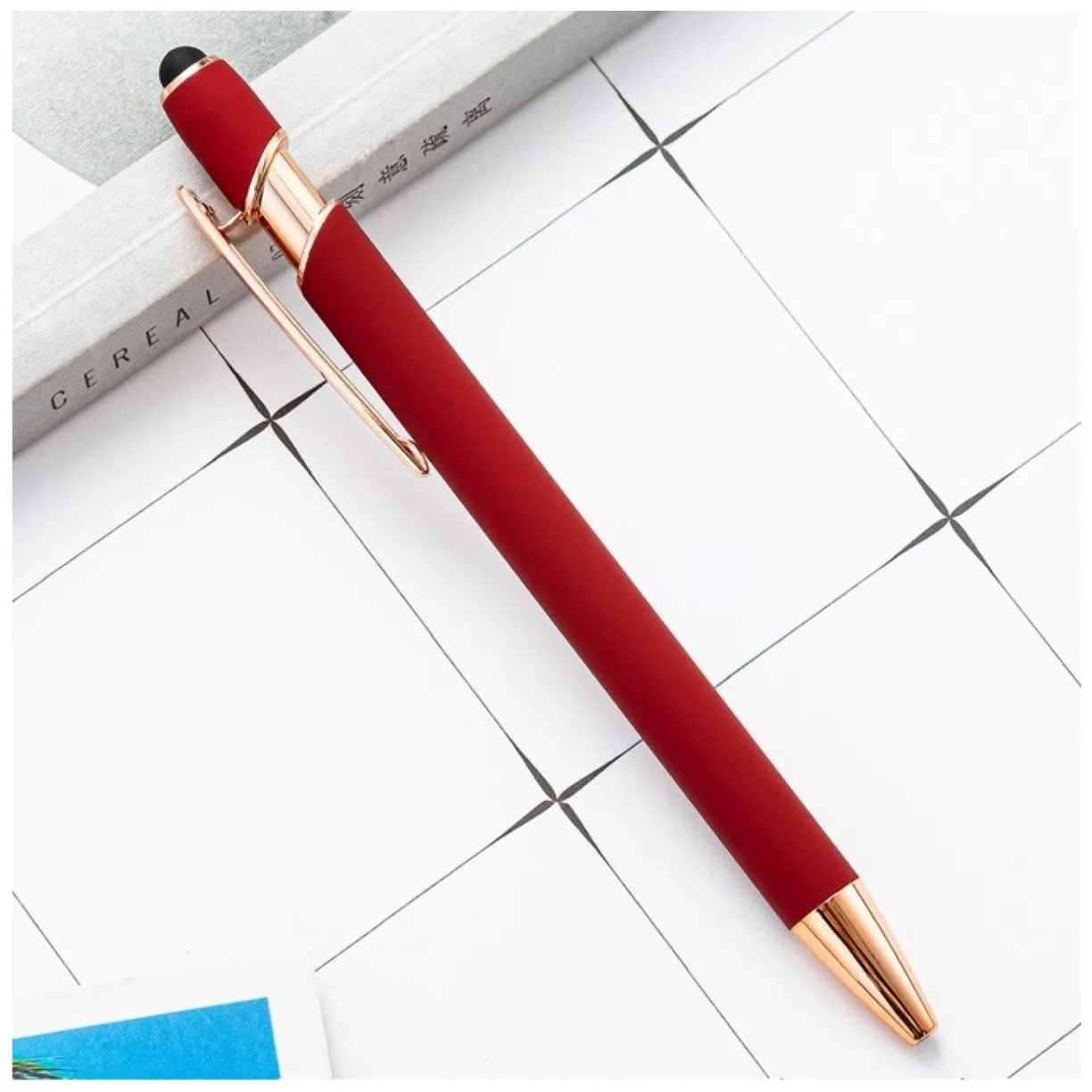 Długopis metalowy touch, tusz czarny, pen soft touch czerwień - obrazek 2