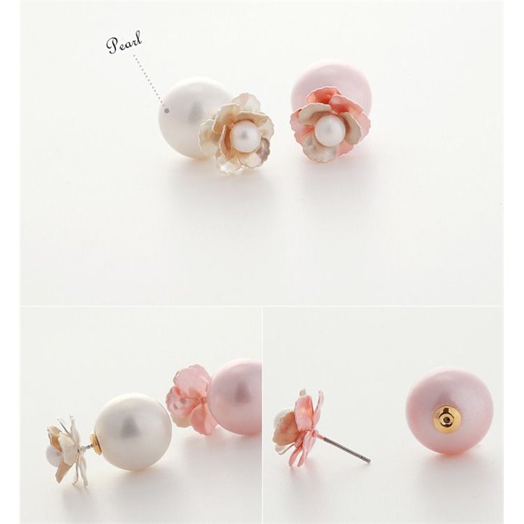 KOLCZYKI PERŁOWE ZA UCHO PIWONIE, Kolor: Różowy - obrazek 2