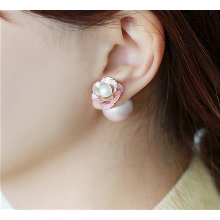 KOLCZYKI PERŁOWE ZA UCHO PIWONIE, Kolor: Różowy - obrazek 5