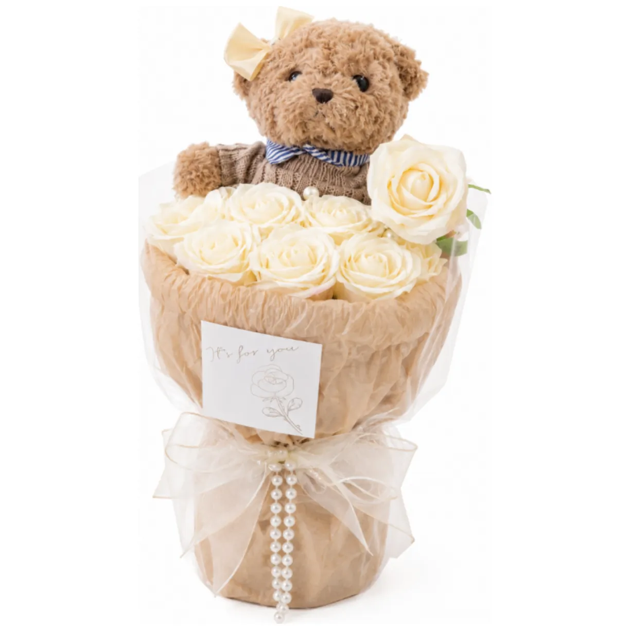Flower box, bukiet zapachowych kwiatów mydlanych z MISIEM 8szt. BUK31B