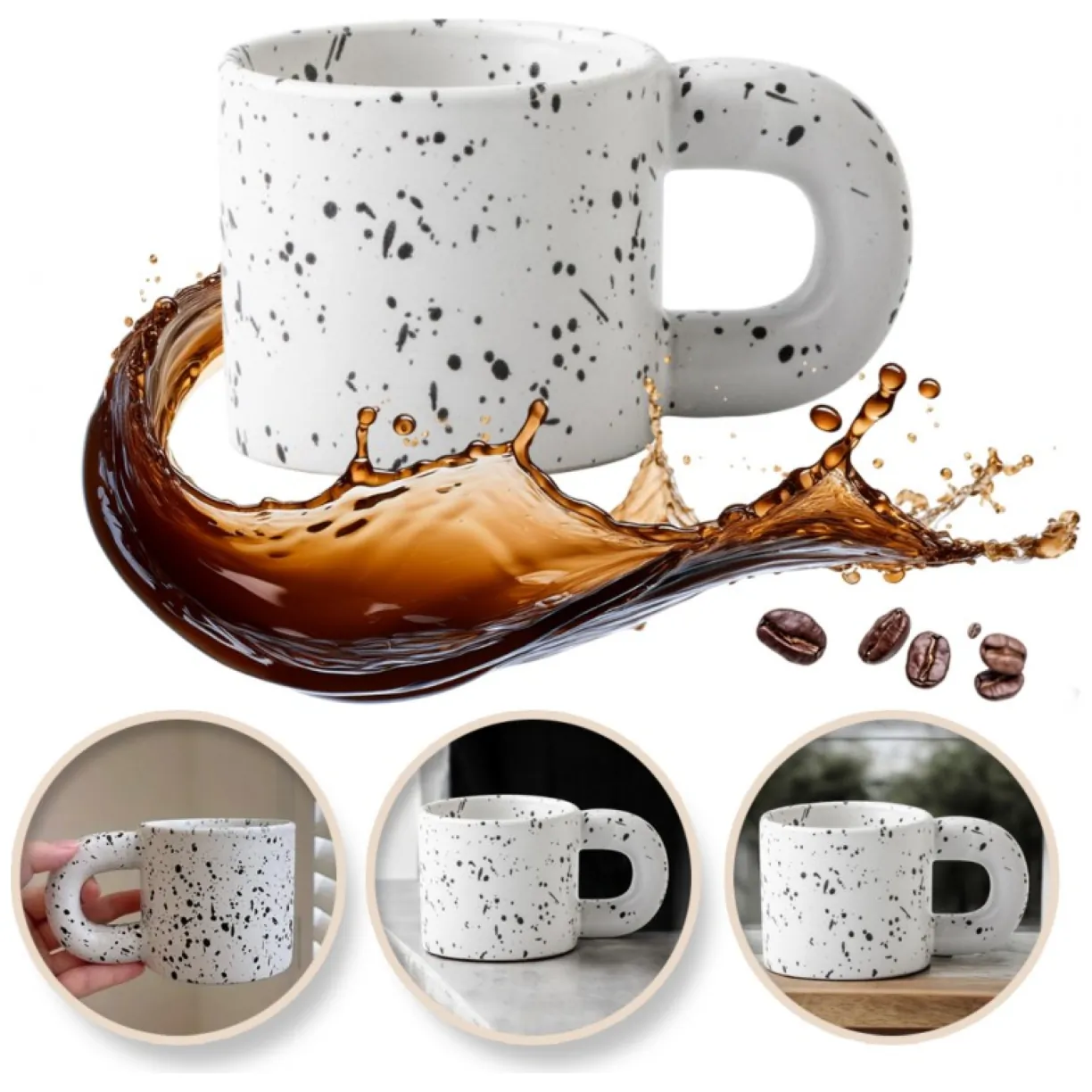 Ceramiczny, nakrapiany kubek z uchem 300 ml Matowy CUP19