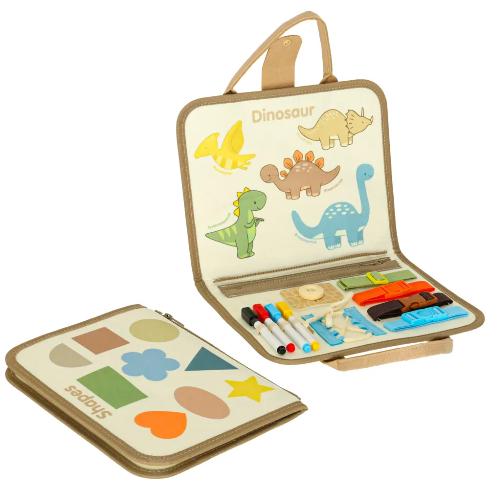 Teczka sensoryczna Montessori dla dzieci - tablica manipulacyjna dinozaury - obrazek 4
