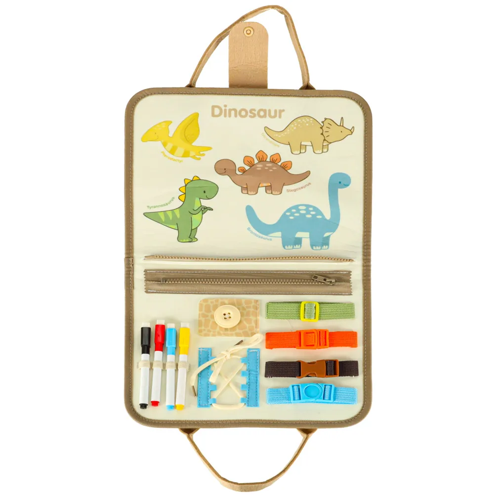 Teczka sensoryczna Montessori dla dzieci - tablica manipulacyjna dinozaury - obrazek 5