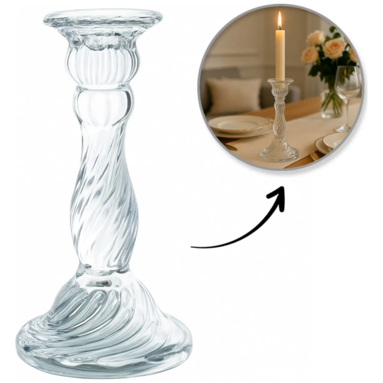 Świecznik dekoracyjny, szklany Glamour 16,5 cm - SW16