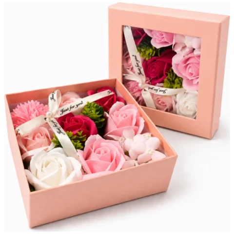 Bukiet zapachowych kwiatów mydlanych w ozdobnym pudełku, flower box