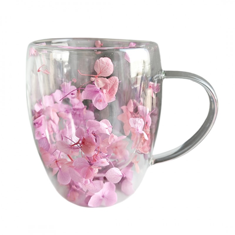 Szklanka termiczna z kwiatami w środku, gipsówka hortensje róż 300 ml 1szt SZK165 - obrazek 3