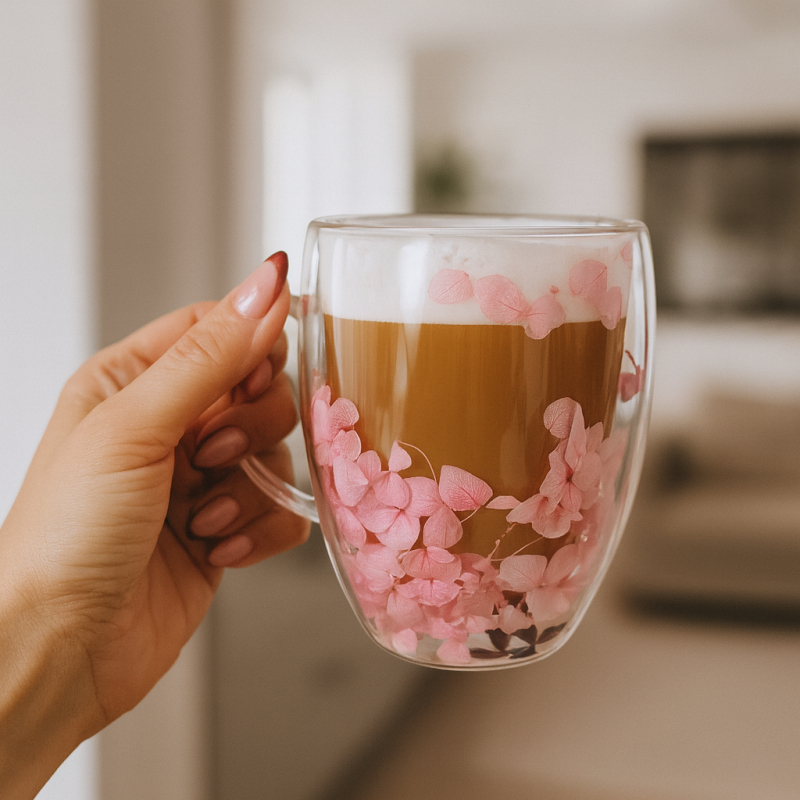Szklanka termiczna z kwiatami w środku, gipsówka hortensje róż 300 ml 1szt SZK165 - obrazek 7