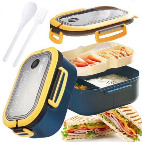Śniadaniówka LUNCH BOX ze sztućcami 21 x 14,5 x 8cm granat PJM44GRAN