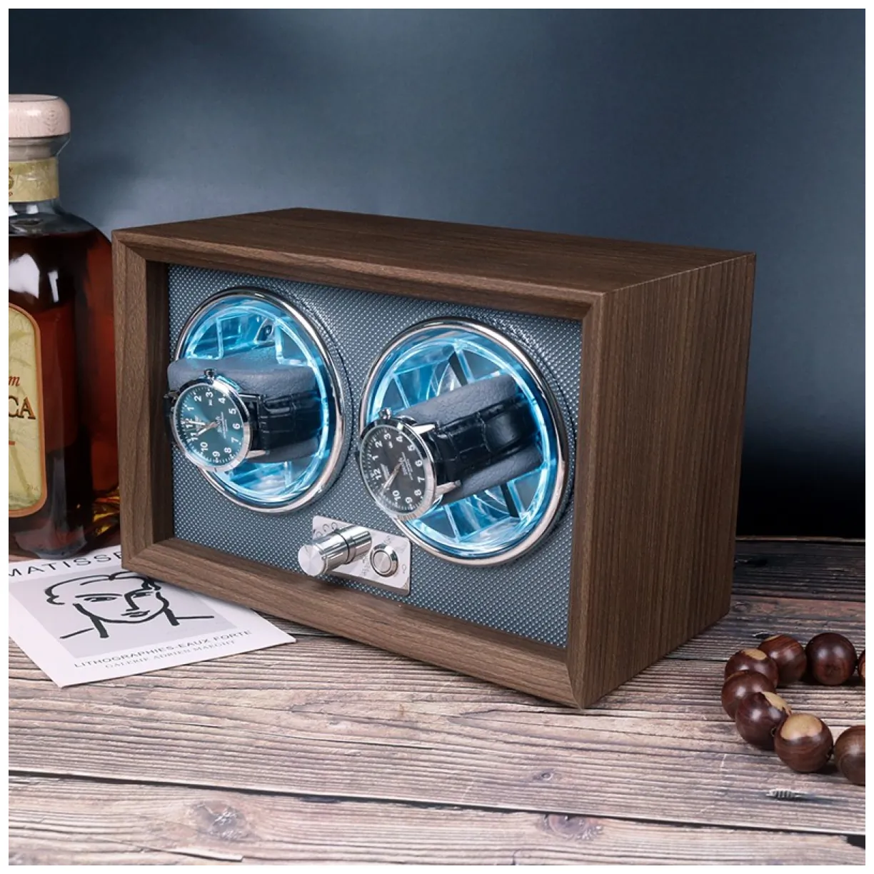 Rotomat szkatułka etui automatyczne na 2 zegarki drewno 24x12x15cm PD146 - obrazek 4