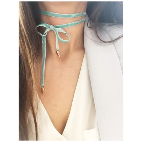 NASZYJNIK CHOKER VELVET - MIĘTOWY N484M