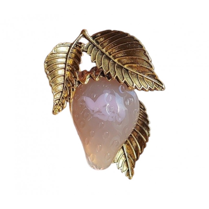 Broszka ozdobna TRUSKAWKA ZŁOTE LIŚCIE BZ172 - obrazek 3