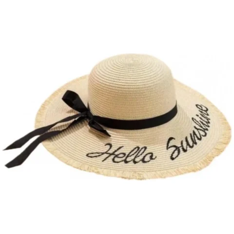 Stylowy kapelusz damski plażowy słomkowy HELLO SUNSHINE kokarda CZ47
