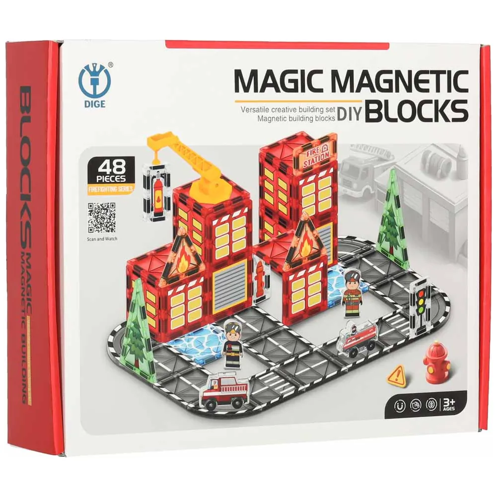 Magnetyczne klocki konstrukcyjne 3D straż pożarna zestaw 48 elementów - obrazek 12