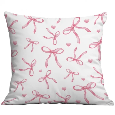 Poszewka na poduszkę 45 x 45 cm biała, KOKARDKI różowe POD228