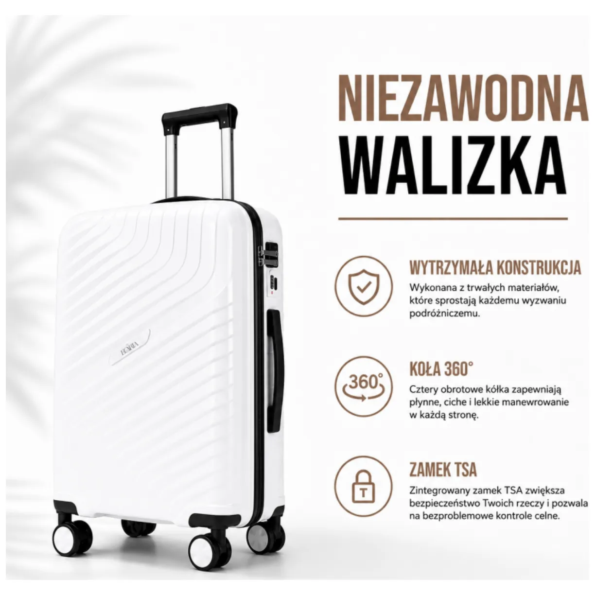 Zestaw 3w1 walizek podróżnych, kółka 360, lekkie a wytrzymałe, PP, na szyfr, premium białe - obrazek 8