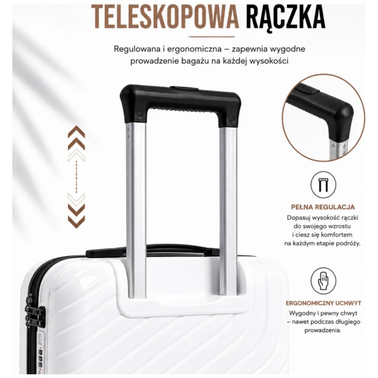 Zestaw 3w1 walizek podróżnych, kółka 360, lekkie a wytrzymałe, PP, na szyfr, premium białe - obrazek 9