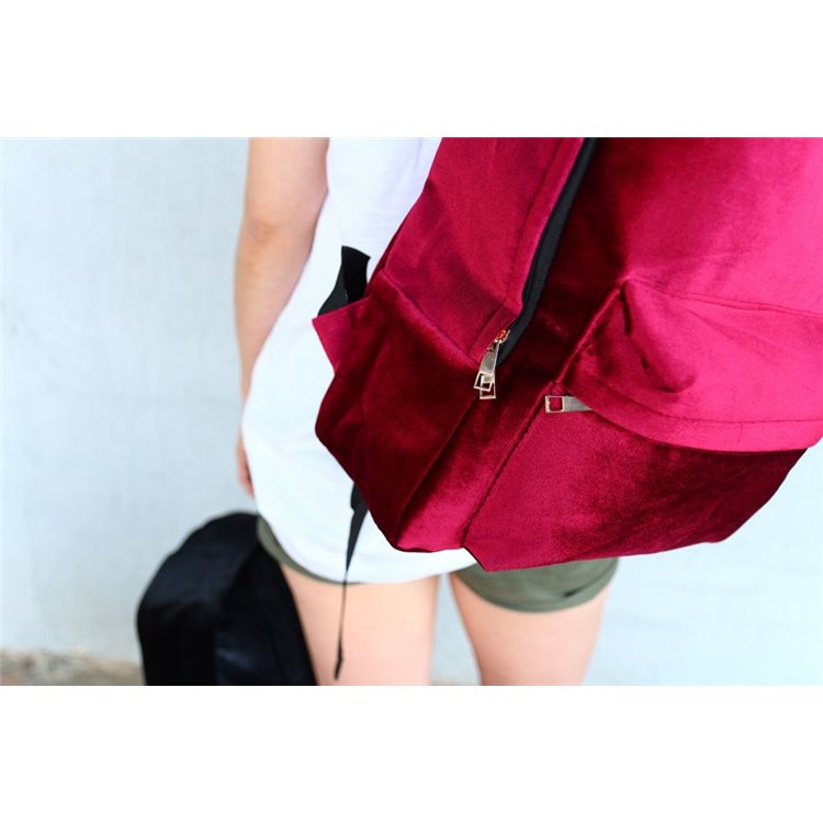 Plecak aksamitny VELVET BORDO - obrazek 2