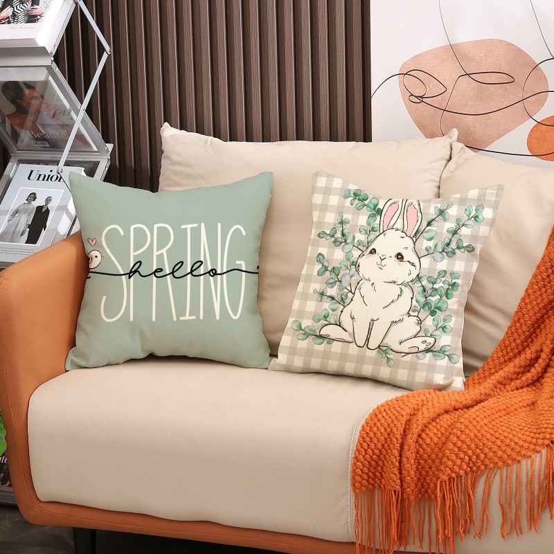 Lniana poszewka na poduszkę 45 x 45 cm motyw wiosenny KRÓLICZEK POD227 - obrazek 2