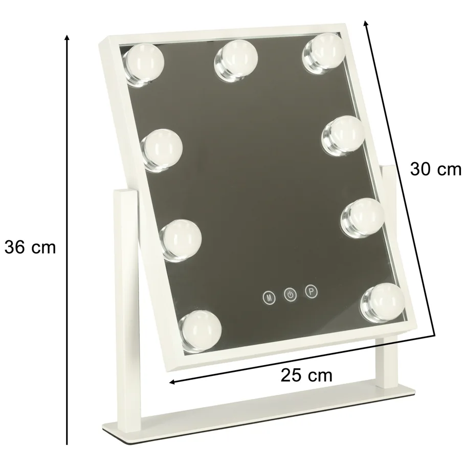 Lusterko do makijażu 9 LED z żarówkami USB 25x30cm - obrazek 4