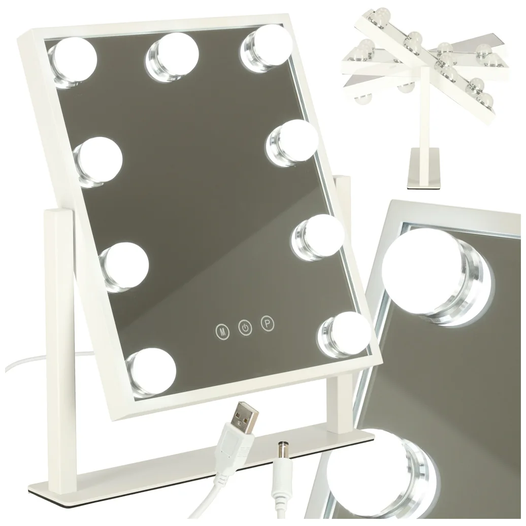 Lusterko do makijażu 9 LED z żarówkami USB 25x30cm - obrazek 8